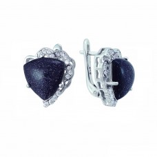 Серьги из родированного серебра 925 пробы с камнями: авантюрином, фианитом